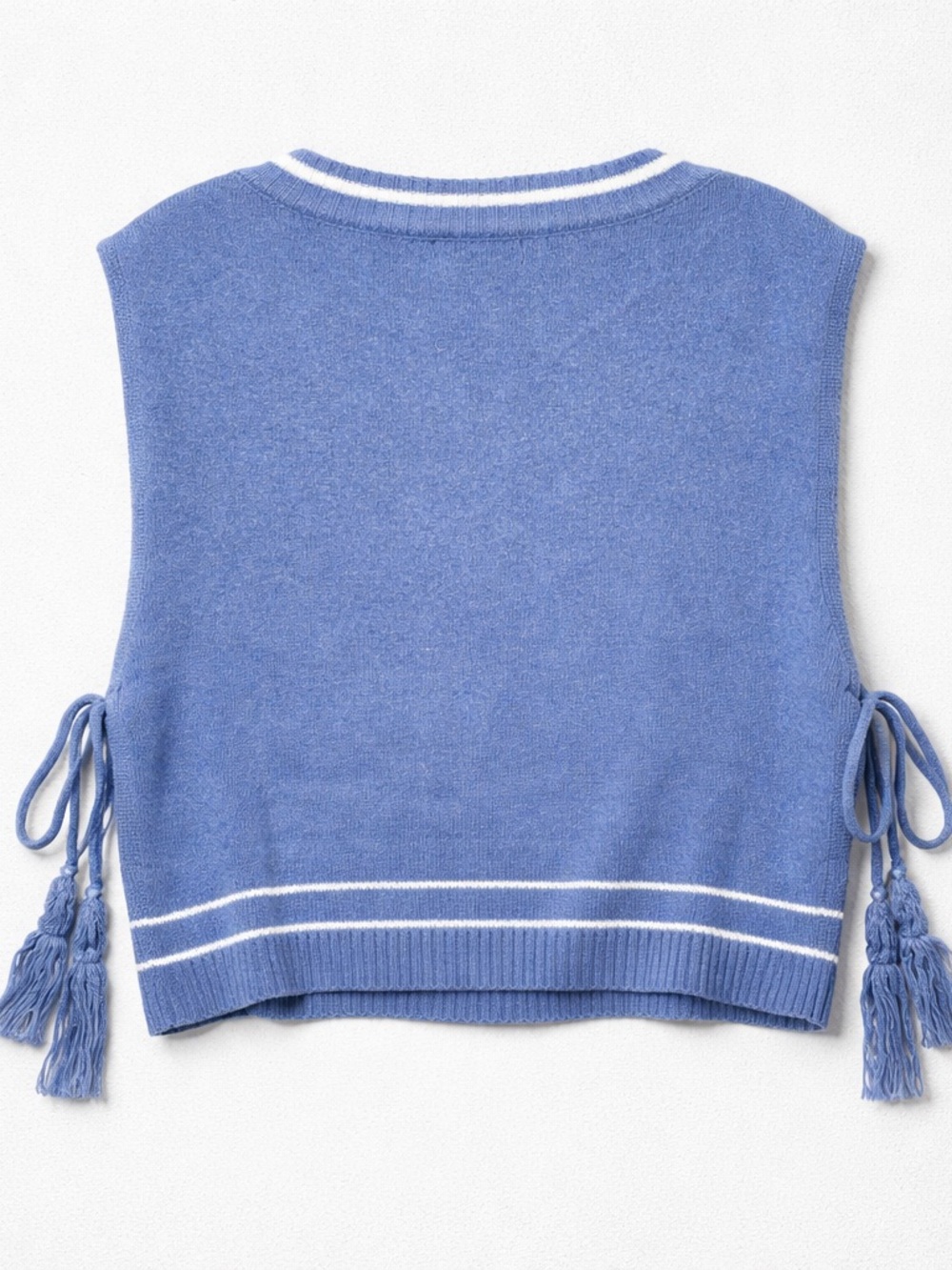 Blue V-Neck Knit Sweater Vest with Side Ties - Picture 3 of 7